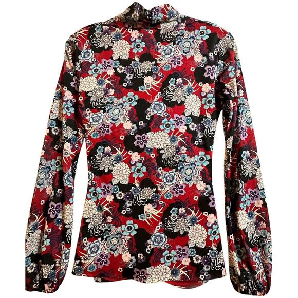 Bisou Bisou Michele Bohbot Floral Semi Sheer Ruched LS Top Whimsygoth Mesh Sz XS - Picture 5 of 15